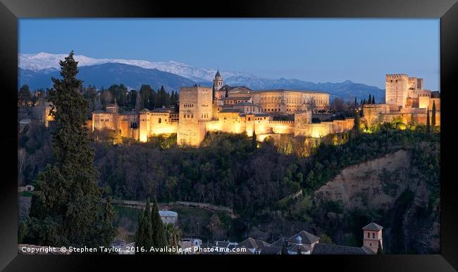 The Alhambra Palace at night Framed Print by Stephen Taylor