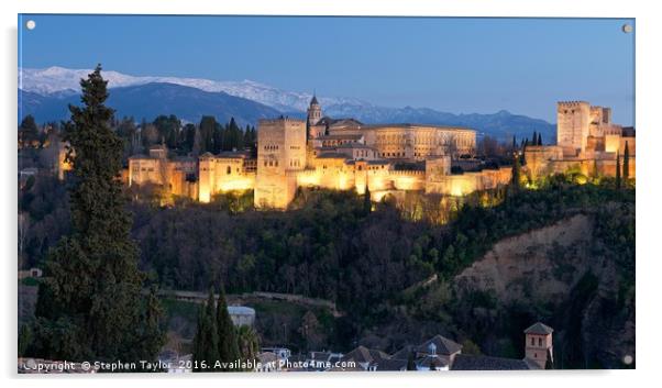 The Alhambra Palace at night Acrylic by Stephen Taylor