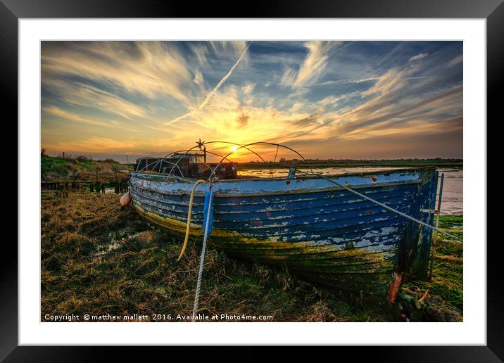 Sunset Over the Boat Framed Mounted Print by matthew  mallett