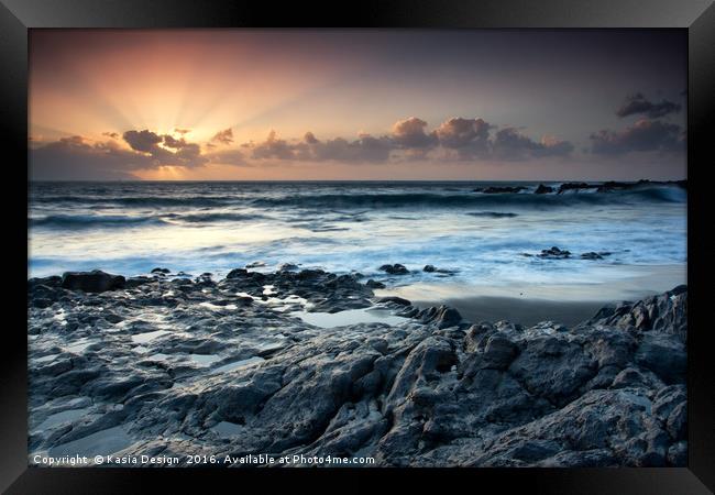 Sunset on the Rocks, Playa La Arena, Tenerife Framed Print by Kasia Design