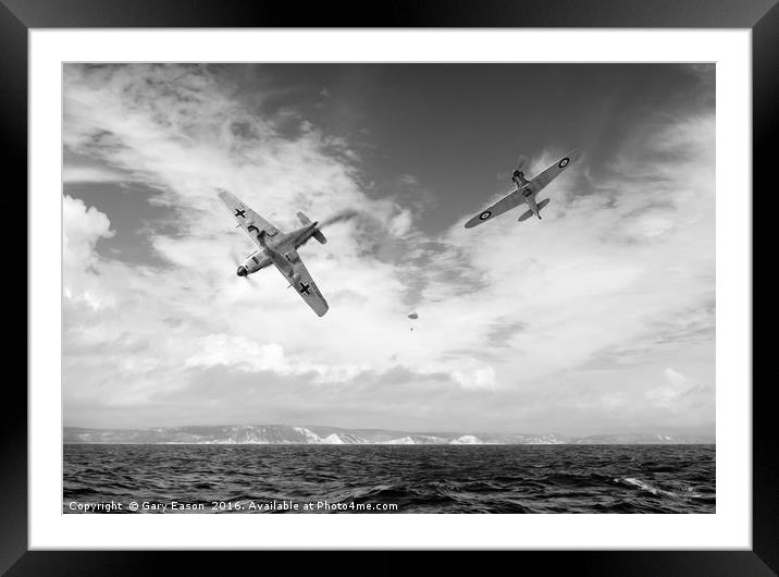 Bf109 down in the Channel B&W version Framed Mounted Print by Gary Eason