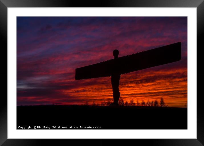 Fiery sunset at the Angel of the North Framed Mounted Print by Phil Reay