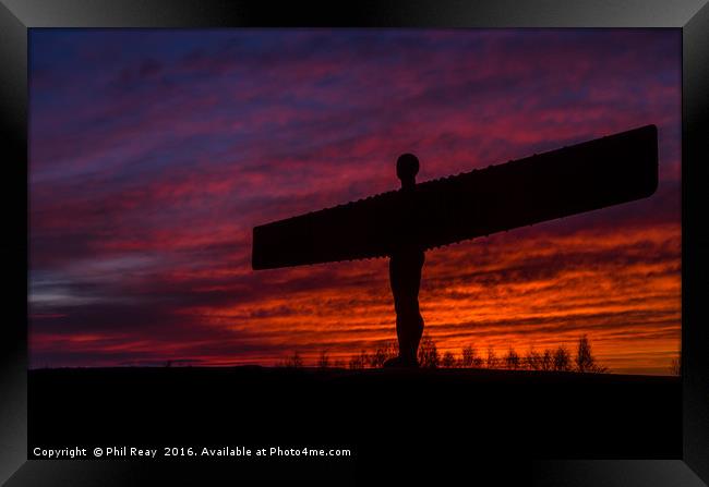 Fiery sunset at the Angel of the North Framed Print by Phil Reay