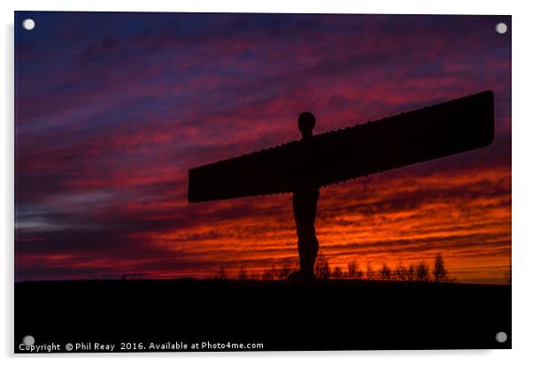 Fiery sunset at the Angel of the North Acrylic by Phil Reay