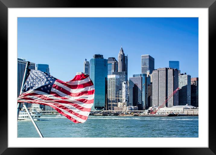 American Flag in NYC Framed Mounted Print by Valerie Paterson