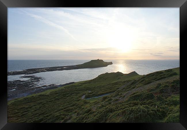 Sunset over Worm's Head - Gower Framed Print by Steve Strong
