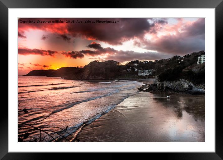 Caswell Bay, Swansea at Sunset Framed Mounted Print by bethan griffiths
