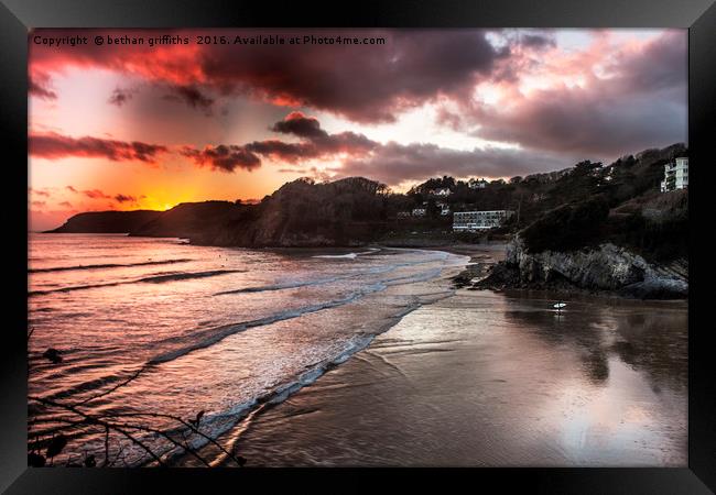 Caswell Bay, Swansea at Sunset Framed Print by bethan griffiths