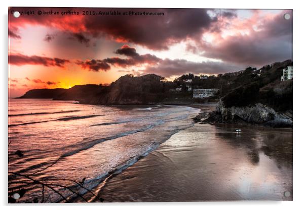 Caswell Bay, Swansea at Sunset Acrylic by bethan griffiths