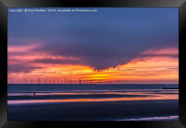 Sunset and storm clouds Framed Print by Paul Madden