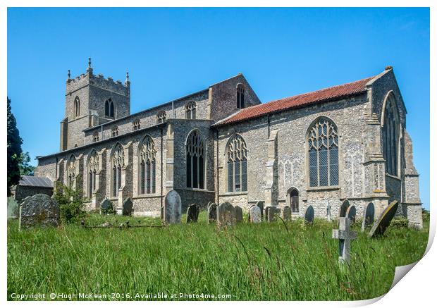St Mary`s Church, Wiveton, North Norfolk, South Fa Print by Hugh McKean