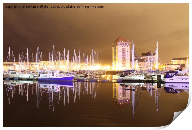 Swansea Marina Night Reflections Print by bethan griffiths