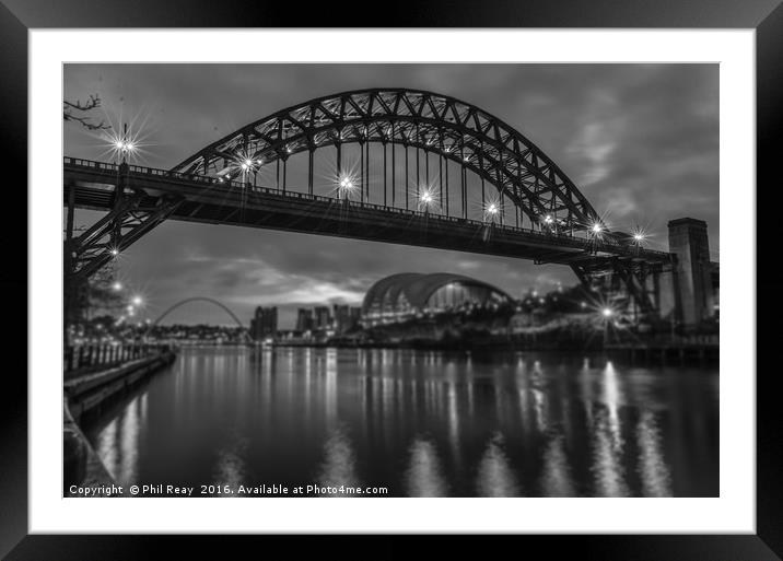 Tyne bridge in mono Framed Mounted Print by Phil Reay