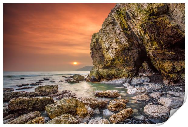 Freshwater Cliff Sunset Print by Wight Landscapes