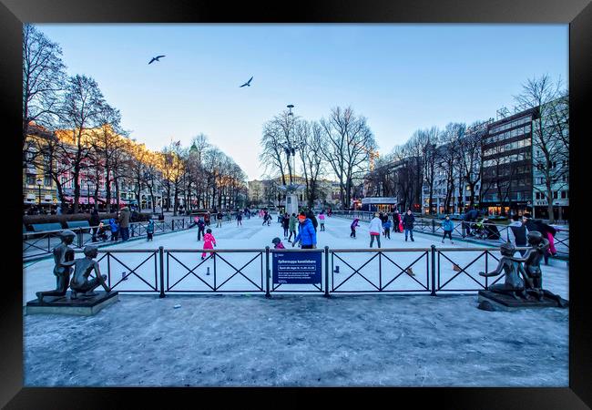 Oslo Ice Rink Framed Print by Valerie Paterson