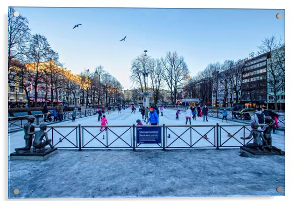 Oslo Ice Rink Acrylic by Valerie Paterson