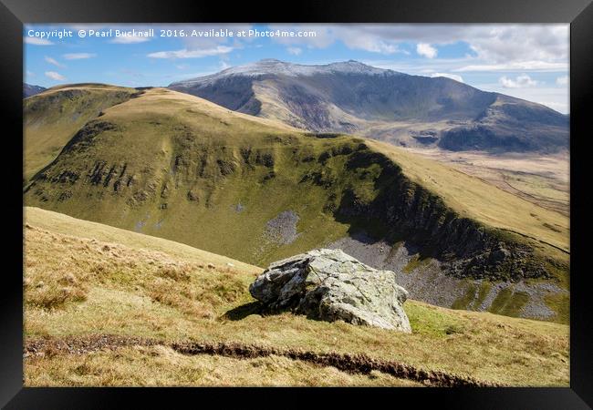 Snowdon mountain range in Snowdonia Wales Framed Print by Pearl Bucknall