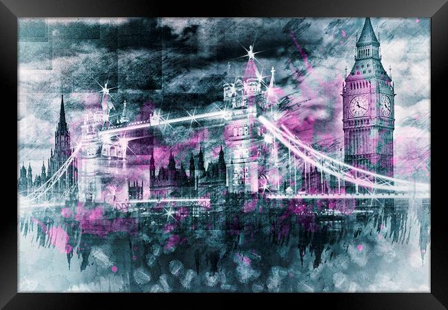 Modern-Art LONDON Tower Bridge & Big Ben Composing Framed Print by Melanie Viola
