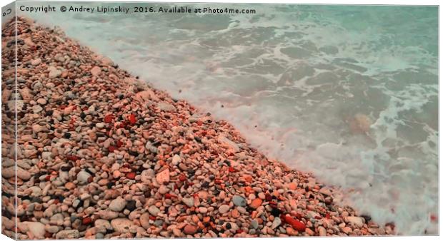 sea waves lapping on the beach of pebbles. Canvas Print by Andrey Lipinskiy