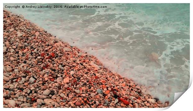 sea waves lapping on the beach of pebbles. Print by Andrey Lipinskiy