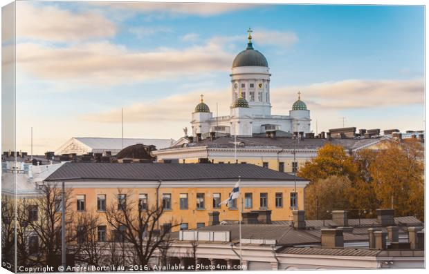 View of Helsinki Cathedral over roofs. Canvas Print by Andrei Bortnikau