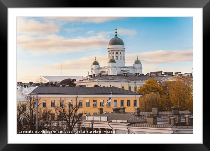 View of Helsinki Cathedral over roofs. Framed Mounted Print by Andrei Bortnikau