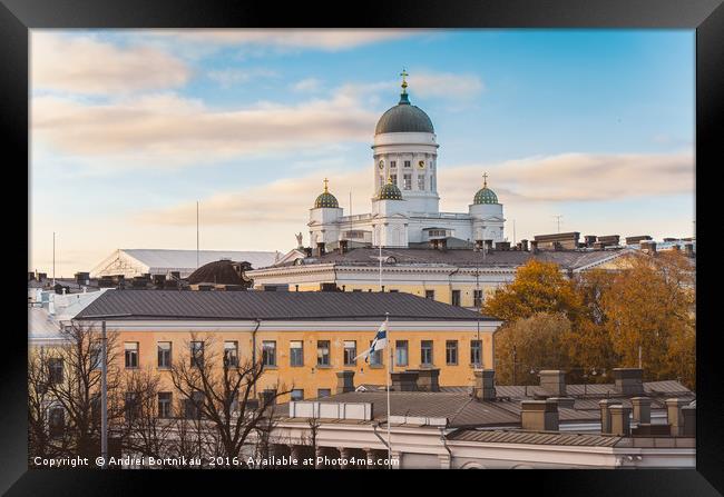 View of Helsinki Cathedral over roofs. Framed Print by Andrei Bortnikau