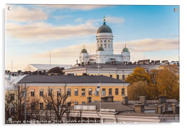 View of Helsinki Cathedral over roofs. Acrylic by Andrei Bortnikau