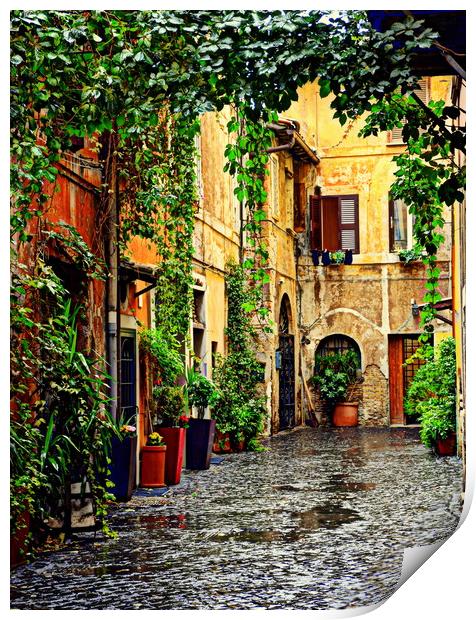 Wet and nice Rome street Print by HQ Photo