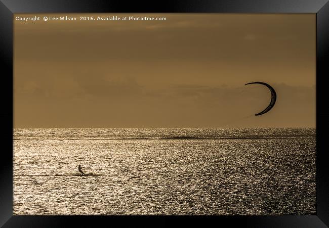 Golden Kite Surfer Framed Print by Lee Wilson