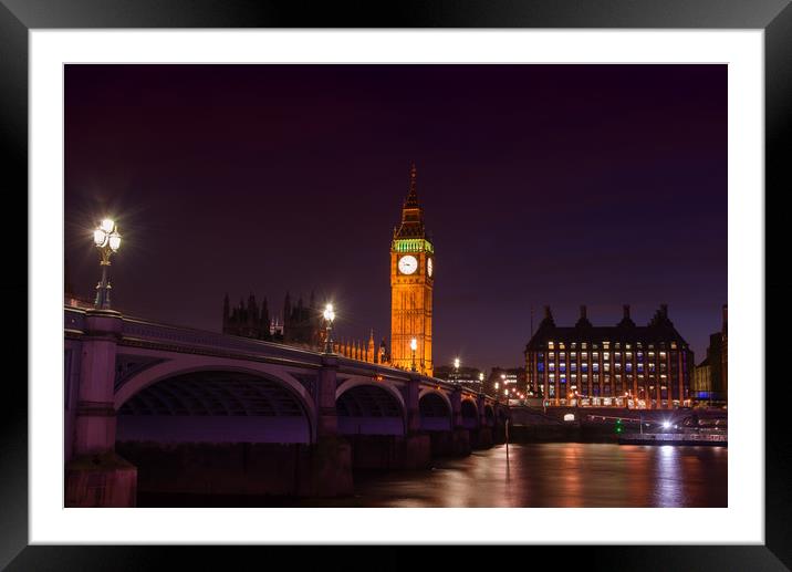 Big Ben, Westminster Bridge and The Thames at nigh Framed Mounted Print by Andrew Scott
