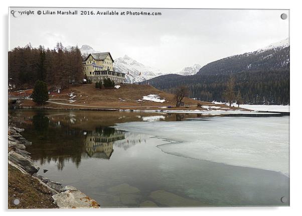 Waldhaus Am See Hotel.  Acrylic by Lilian Marshall