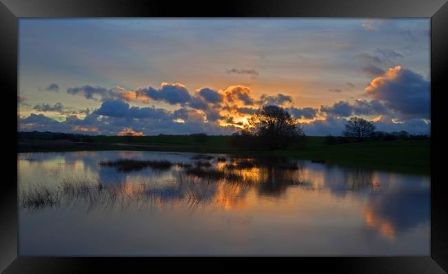 Sunrise over flooded fields Framed Print by Stephen Prosser