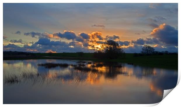 Sunrise over flooded fields Print by Stephen Prosser