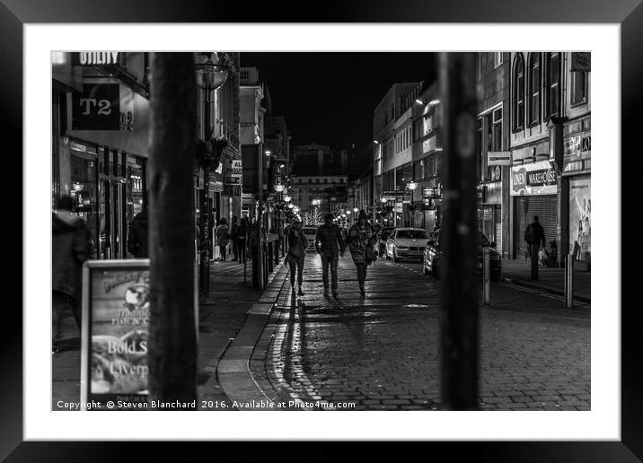 Bold street Liverpool at night Framed Mounted Print by Steven Blanchard