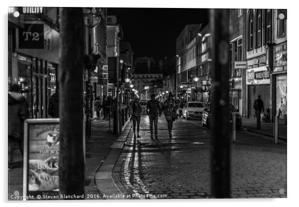 Bold street Liverpool at night Acrylic by Steven Blanchard