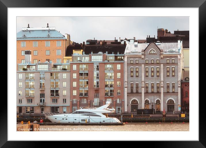Yacht moored in North Harbour in Helsinki, Finland Framed Mounted Print by Andrei Bortnikau