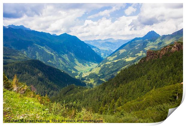 Valley in mountains in austrian Alps Print by Sergey Fedoskin
