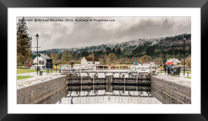 Locks at Fort Augustus in the mist Framed Mounted Print by Michael Moverley