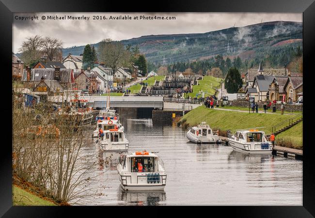 Locks at Fort Augustus in the mist Framed Print by Michael Moverley