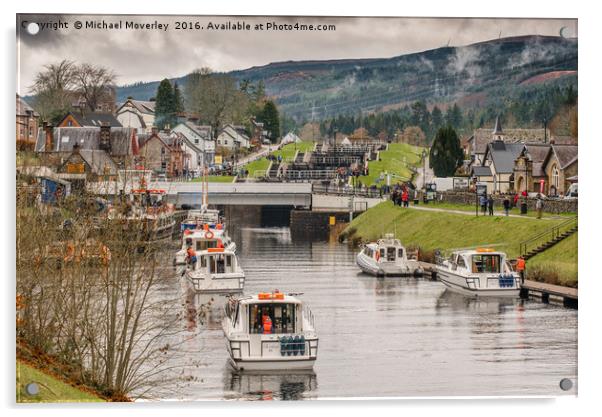 Locks at Fort Augustus in the mist Acrylic by Michael Moverley
