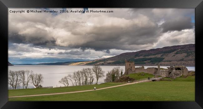 Panorama of Urquhart Castle, overlooking Loch Ness Framed Print by Michael Moverley