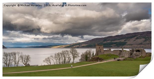 Panorama of Urquhart Castle, overlooking Loch Ness Print by Michael Moverley