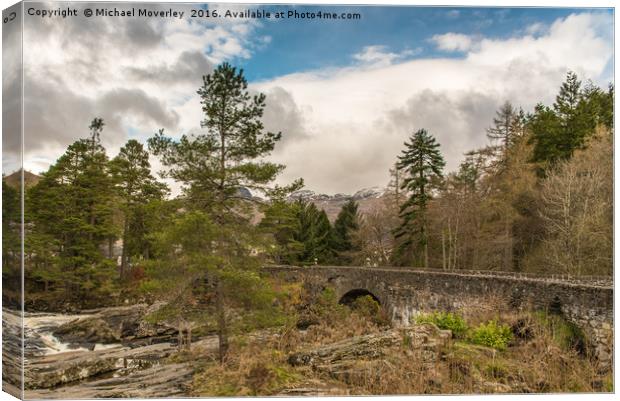 Ben Lawer from Killin with the Falls of Dochart Canvas Print by Michael Moverley