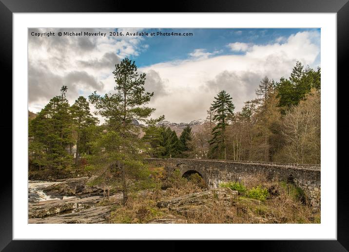 Ben Lawer from Killin with the Falls of Dochart Framed Mounted Print by Michael Moverley