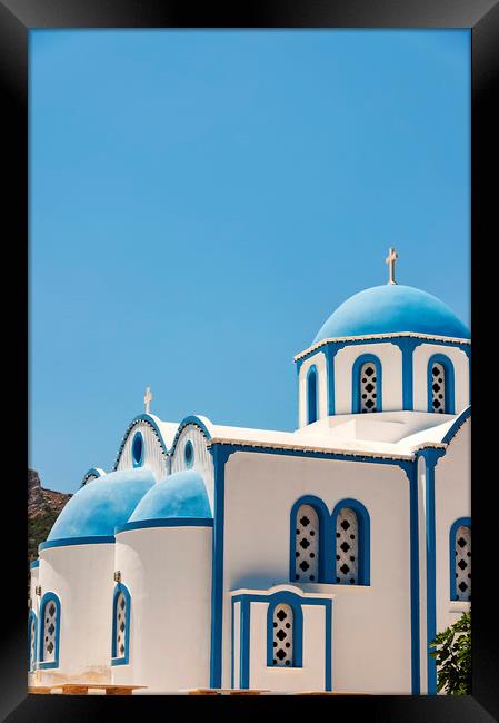 blue and white kamari church Framed Print by Antony McAulay