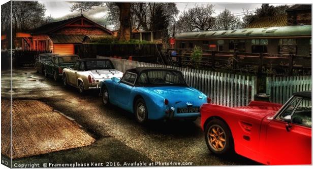 Tenterden Train Station with classic cars  Canvas Print by Framemeplease UK