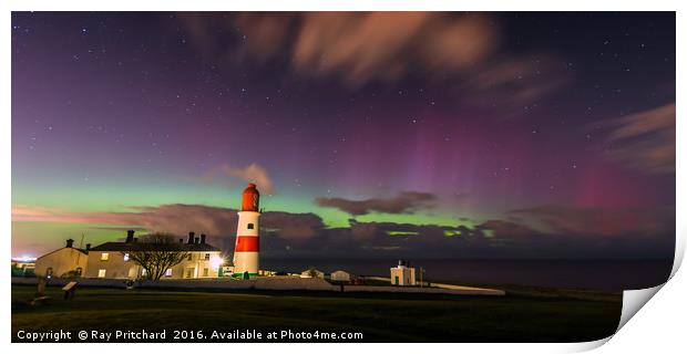 Aurora at Souter Lighthouse Print by Ray Pritchard