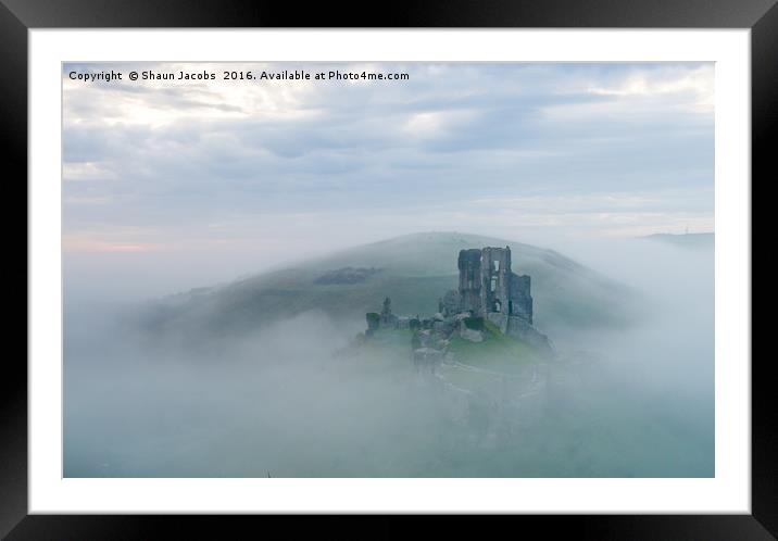 Corfe castle in the mist Framed Mounted Print by Shaun Jacobs