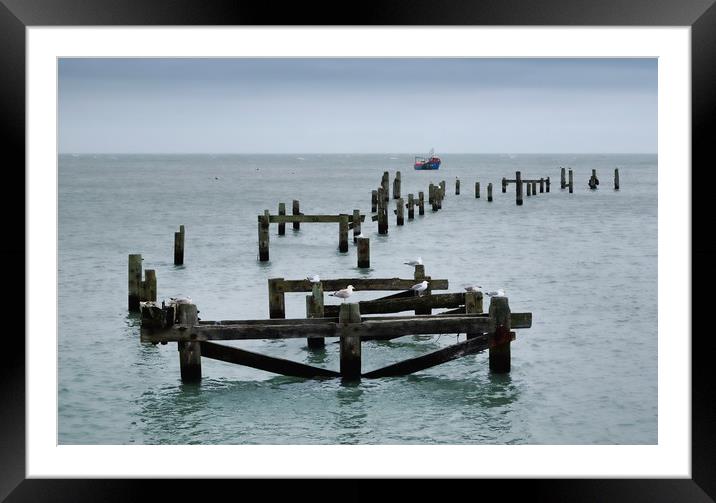 Remains of Swanage pier Framed Mounted Print by Tony Bates